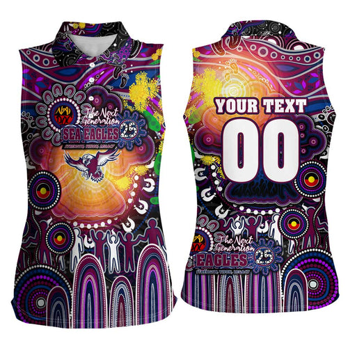 Personalised NAIDOC Week 2025 Sea Eagles Rugby Women Sleeveless Polo Shirt Aboriginal Dot Painting