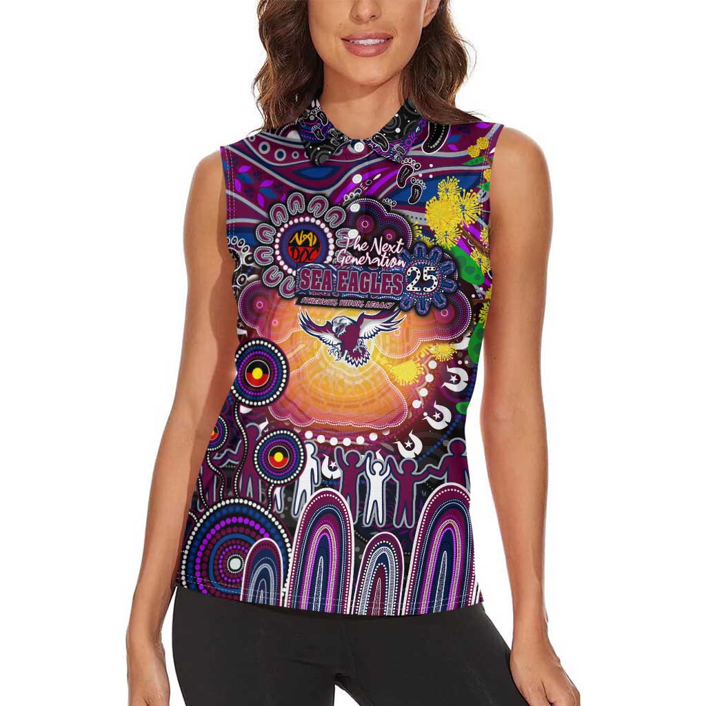 Personalised NAIDOC Week 2025 Sea Eagles Rugby Women Sleeveless Polo Shirt Aboriginal Dot Painting