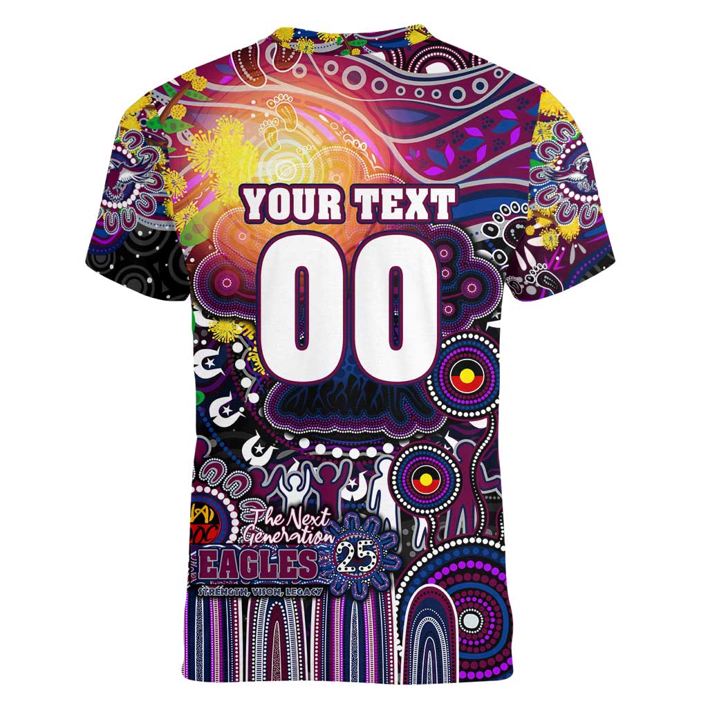 Personalised NAIDOC Week 2025 Sea Eagles Rugby Women V-Neck T-Shirt Aboriginal Dot Painting