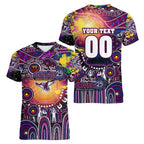 Personalised NAIDOC Week 2025 Sea Eagles Rugby Women V-Neck T-Shirt Aboriginal Dot Painting