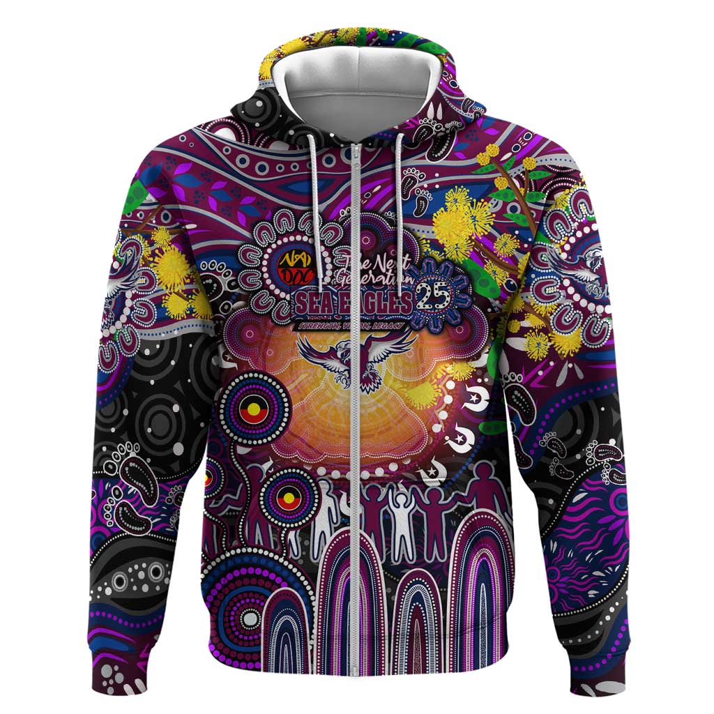 Personalised NAIDOC Week 2025 Sea Eagles Rugby Zip Hoodie Aboriginal Dot Painting