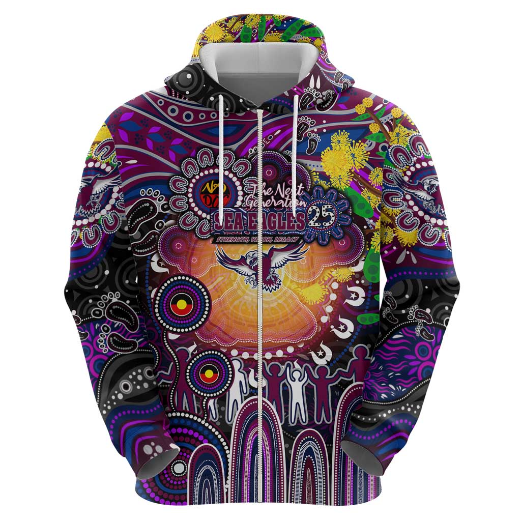 Personalised NAIDOC Week 2025 Sea Eagles Rugby Zip Hoodie Aboriginal Dot Painting