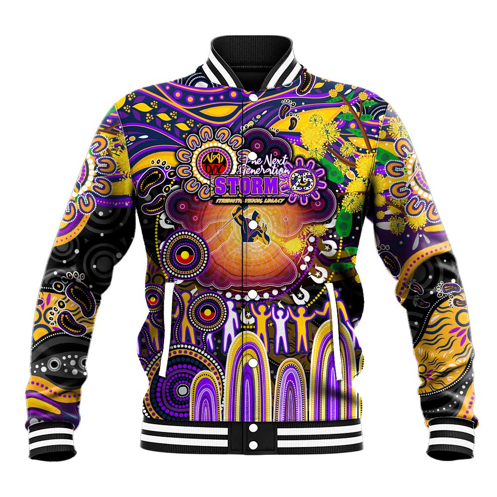 Personalised NAIDOC Week 2025 Storm Rugby Baseball Jacket Aboriginal Dot Painting