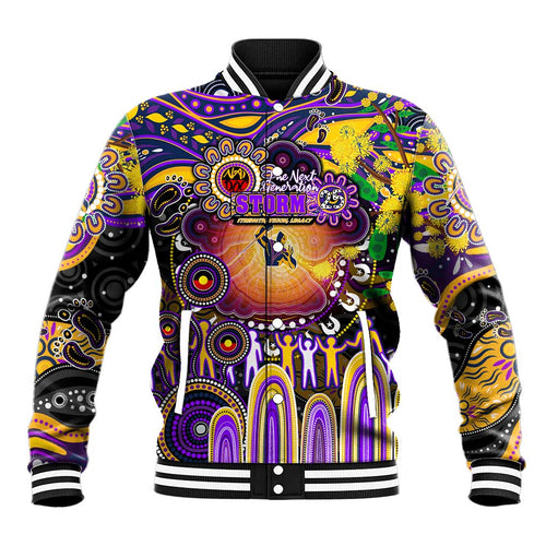 Personalised NAIDOC Week 2025 Storm Rugby Baseball Jacket Aboriginal Dot Painting