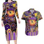 Personalised NAIDOC Week 2025 Storm Rugby Couples Matching Long Sleeve Bodycon Dress and Hawaiian Shirt Aboriginal Dot Painting