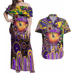 Personalised NAIDOC Week 2025 Storm Rugby Couples Matching Off Shoulder Maxi Dress and Hawaiian Shirt Aboriginal Dot Painting