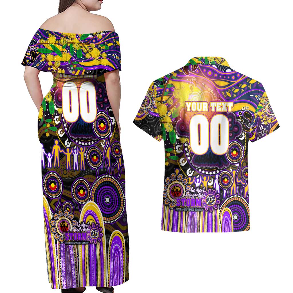 Personalised NAIDOC Week 2025 Storm Rugby Couples Matching Off Shoulder Maxi Dress and Hawaiian Shirt Aboriginal Dot Painting