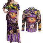 Personalised NAIDOC Week 2025 Storm Rugby Couples Matching Off Shoulder Maxi Dress and Long Sleeve Button Shirt Aboriginal Dot Painting
