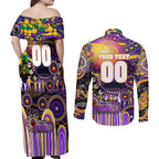 Personalised NAIDOC Week 2025 Storm Rugby Couples Matching Off Shoulder Maxi Dress and Long Sleeve Button Shirt Aboriginal Dot Painting