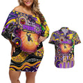 Personalised NAIDOC Week 2025 Storm Rugby Couples Matching Off Shoulder Short Dress and Hawaiian Shirt Aboriginal Dot Painting