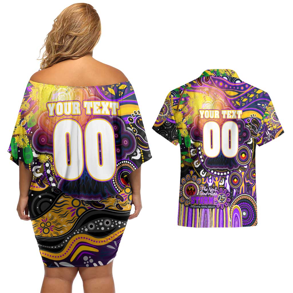 Personalised NAIDOC Week 2025 Storm Rugby Couples Matching Off Shoulder Short Dress and Hawaiian Shirt Aboriginal Dot Painting