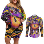 Personalised NAIDOC Week 2025 Storm Rugby Couples Matching Off Shoulder Short Dress and Long Sleeve Button Shirt Aboriginal Dot Painting