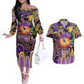 Personalised NAIDOC Week 2025 Storm Rugby Couples Matching Off The Shoulder Long Sleeve Dress and Hawaiian Shirt Aboriginal Dot Painting
