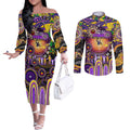 Personalised NAIDOC Week 2025 Storm Rugby Couples Matching Off The Shoulder Long Sleeve Dress and Long Sleeve Button Shirt Aboriginal Dot Painting