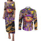 Personalised NAIDOC Week 2025 Storm Rugby Couples Matching Puletasi and Long Sleeve Button Shirt Aboriginal Dot Painting