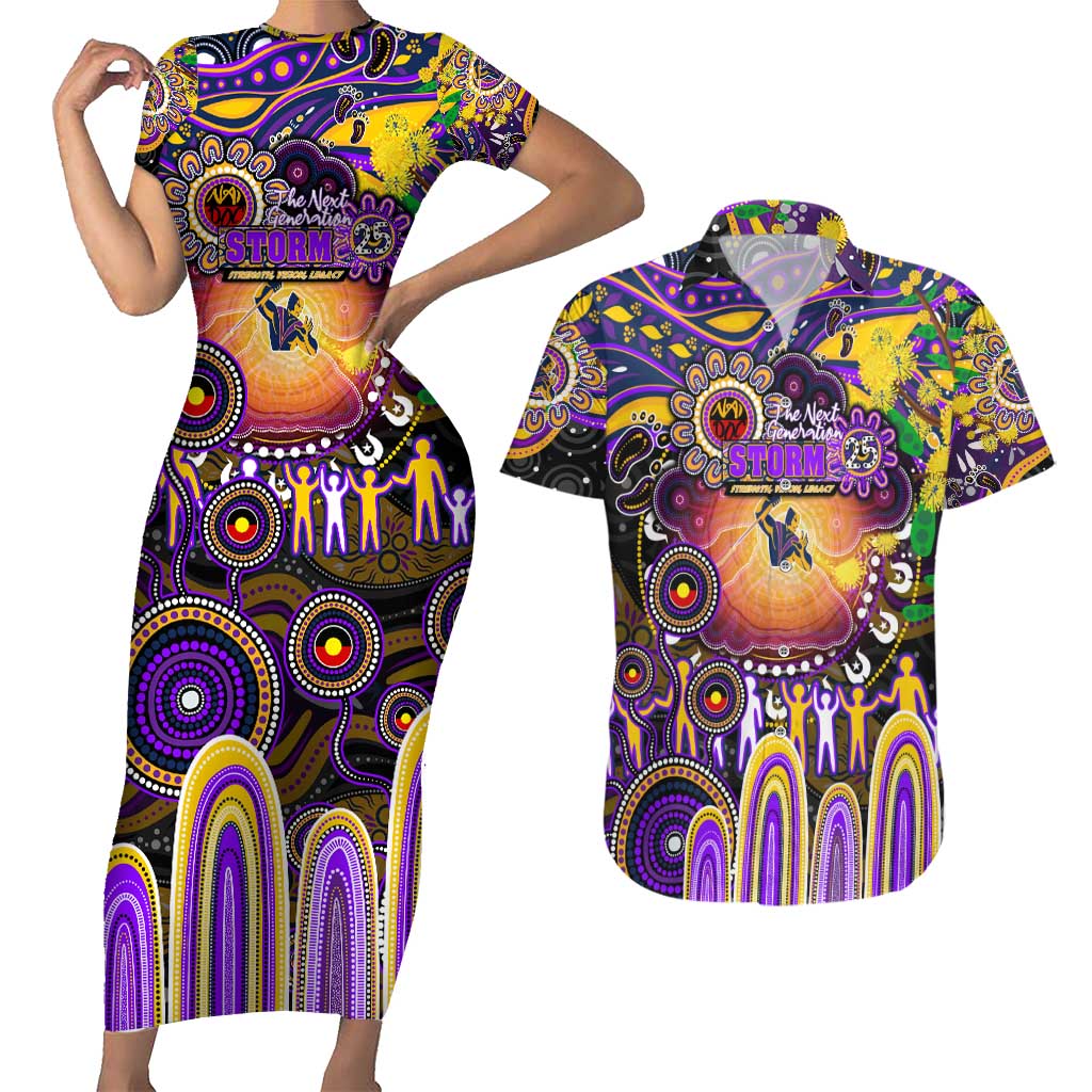 Personalised NAIDOC Week 2025 Storm Rugby Couples Matching Short Sleeve Bodycon Dress and Hawaiian Shirt Aboriginal Dot Painting