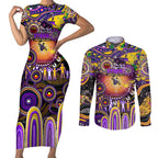 Personalised NAIDOC Week 2025 Storm Rugby Couples Matching Short Sleeve Bodycon Dress and Long Sleeve Button Shirt Aboriginal Dot Painting