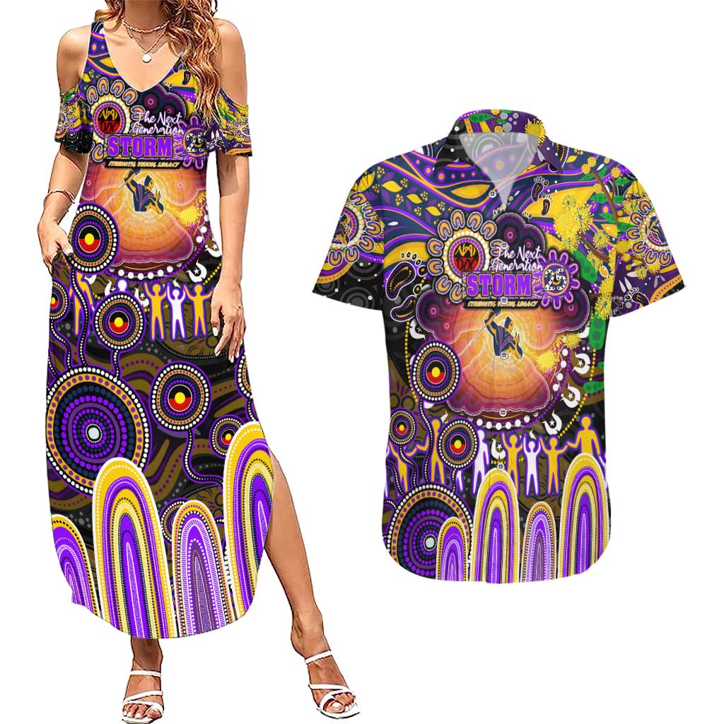 Personalised NAIDOC Week 2025 Storm Rugby Couples Matching Summer Maxi Dress and Hawaiian Shirt Aboriginal Dot Painting