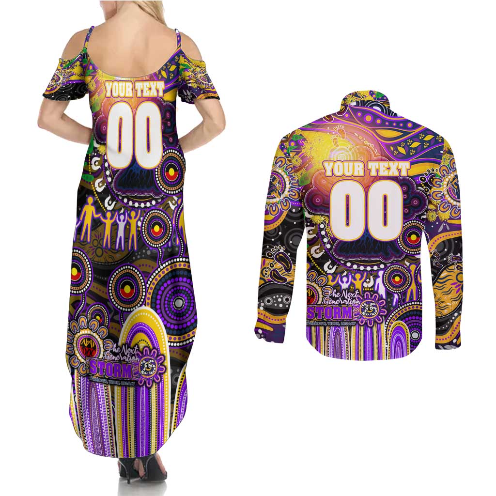 Personalised NAIDOC Week 2025 Storm Rugby Couples Matching Summer Maxi Dress and Long Sleeve Button Shirt Aboriginal Dot Painting