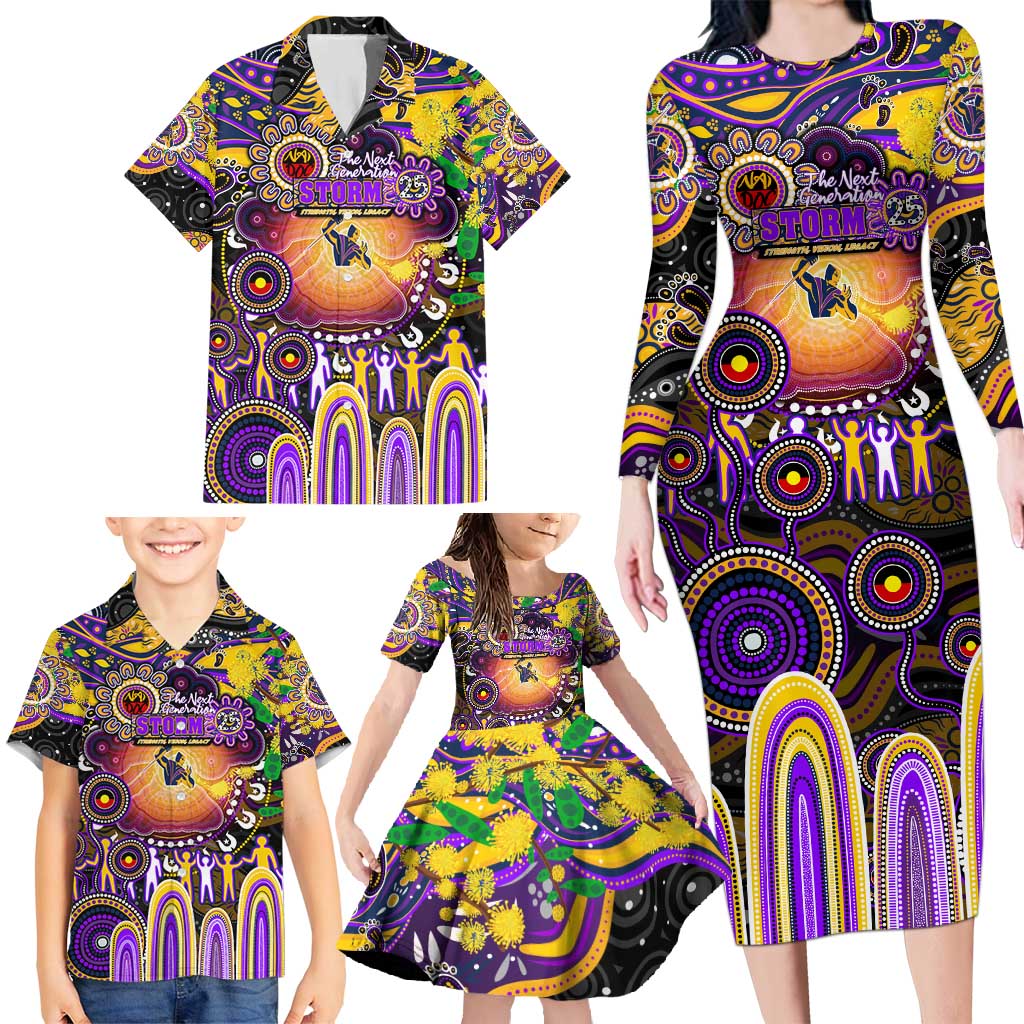Personalised NAIDOC Week 2025 Storm Rugby Family Matching Long Sleeve Bodycon Dress and Hawaiian Shirt Aboriginal Dot Painting