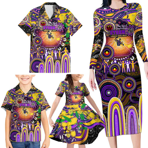 Personalised NAIDOC Week 2025 Storm Rugby Family Matching Long Sleeve Bodycon Dress and Hawaiian Shirt Aboriginal Dot Painting