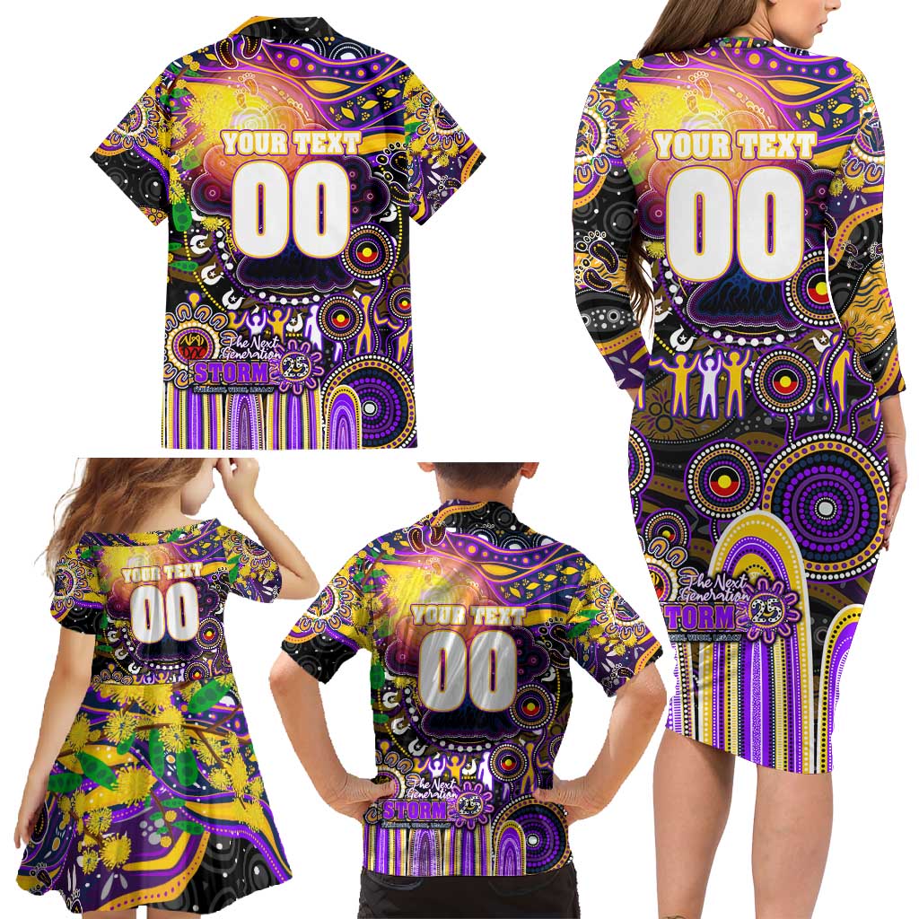 Personalised NAIDOC Week 2025 Storm Rugby Family Matching Long Sleeve Bodycon Dress and Hawaiian Shirt Aboriginal Dot Painting