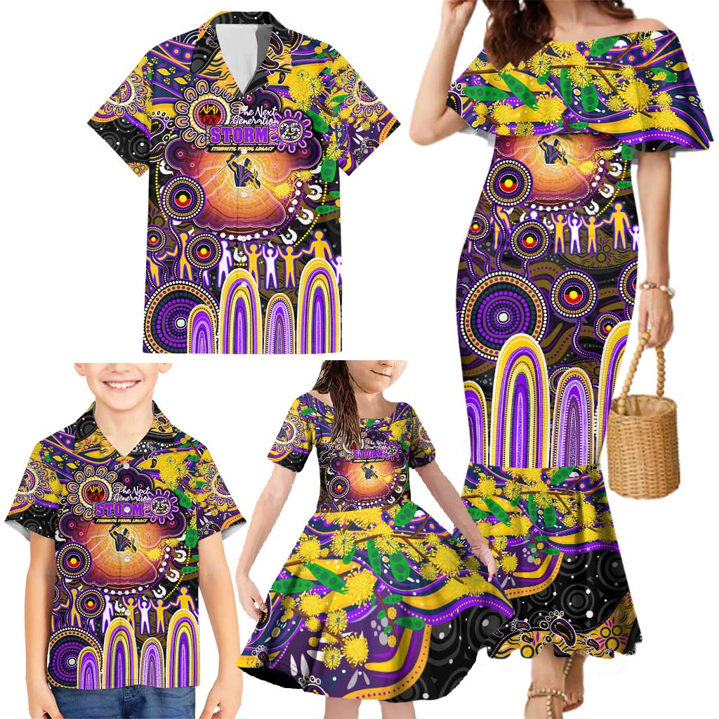 Personalised NAIDOC Week 2025 Storm Rugby Family Matching Mermaid Dress and Hawaiian Shirt Aboriginal Dot Painting