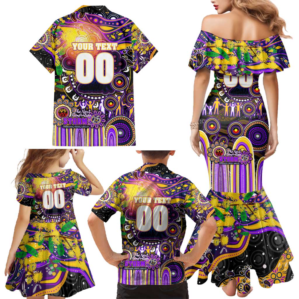 Personalised NAIDOC Week 2025 Storm Rugby Family Matching Mermaid Dress and Hawaiian Shirt Aboriginal Dot Painting