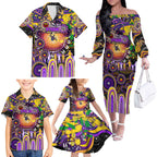 Personalised NAIDOC Week 2025 Storm Rugby Family Matching Off The Shoulder Long Sleeve Dress and Hawaiian Shirt Aboriginal Dot Painting