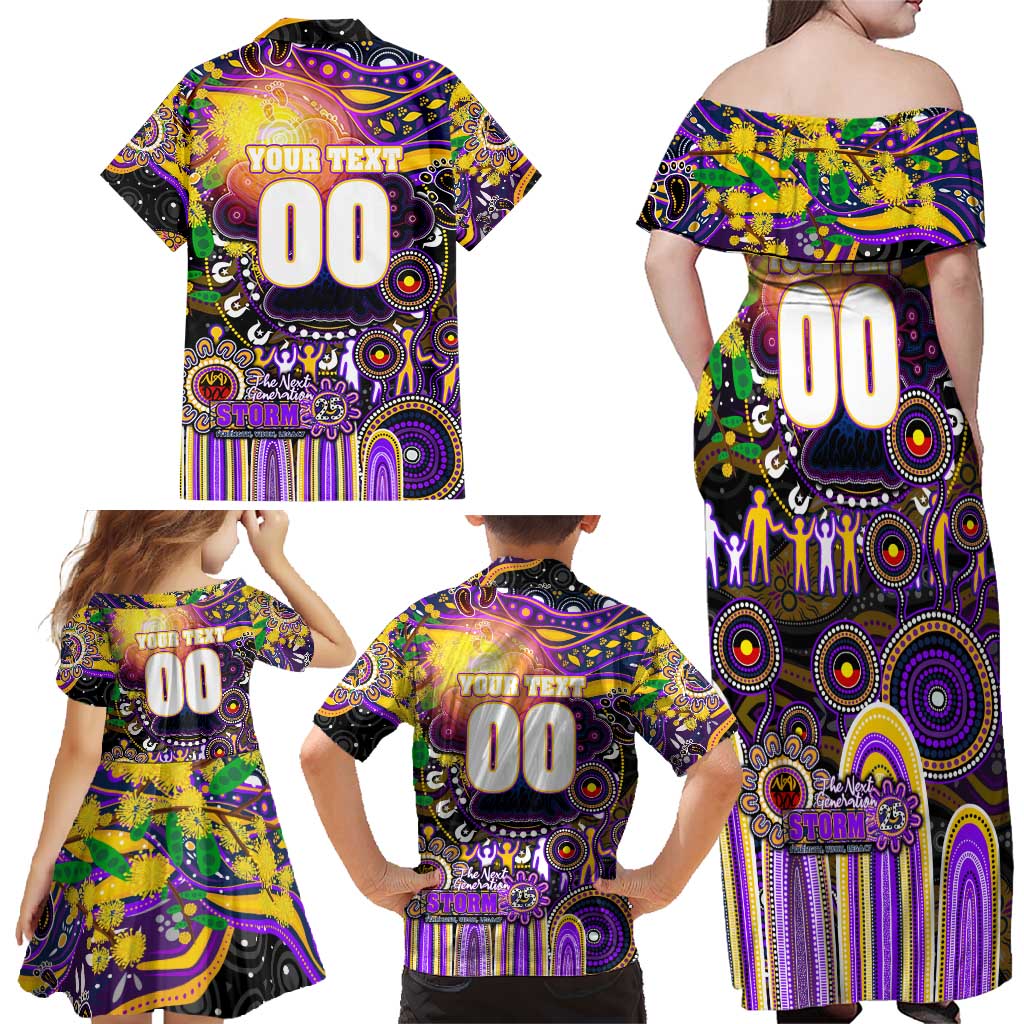 Personalised NAIDOC Week 2025 Storm Rugby Family Matching Off Shoulder Maxi Dress and Hawaiian Shirt Aboriginal Dot Painting
