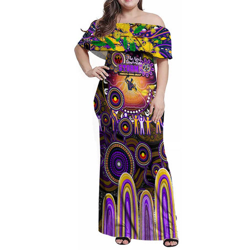 Personalised NAIDOC Week 2025 Storm Rugby Family Matching Off Shoulder Maxi Dress and Hawaiian Shirt Aboriginal Dot Painting