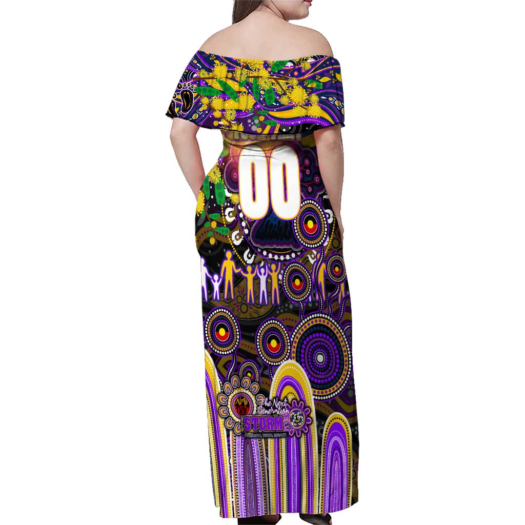 Personalised NAIDOC Week 2025 Storm Rugby Family Matching Off Shoulder Maxi Dress and Hawaiian Shirt Aboriginal Dot Painting