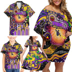 Personalised NAIDOC Week 2025 Storm Rugby Family Matching Off Shoulder Short Dress and Hawaiian Shirt Aboriginal Dot Painting