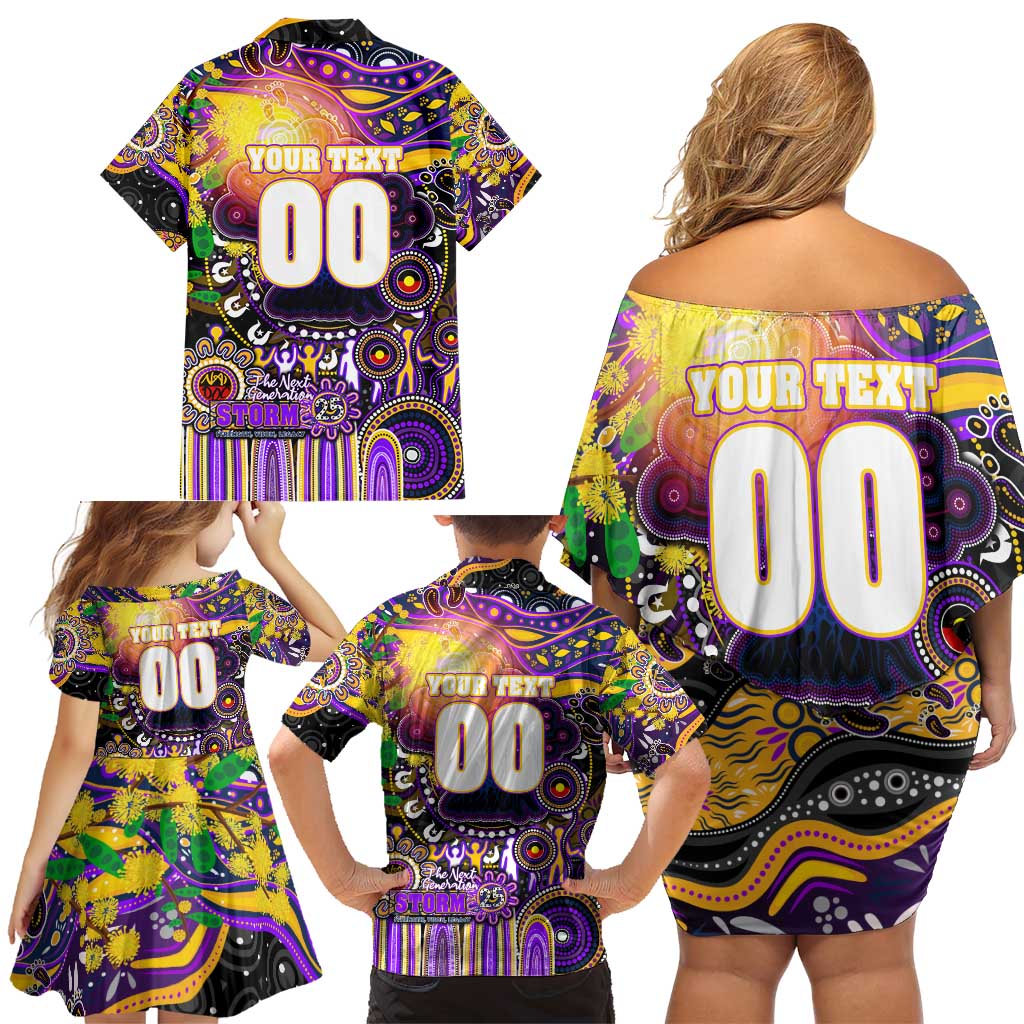 Personalised NAIDOC Week 2025 Storm Rugby Family Matching Off Shoulder Short Dress and Hawaiian Shirt Aboriginal Dot Painting