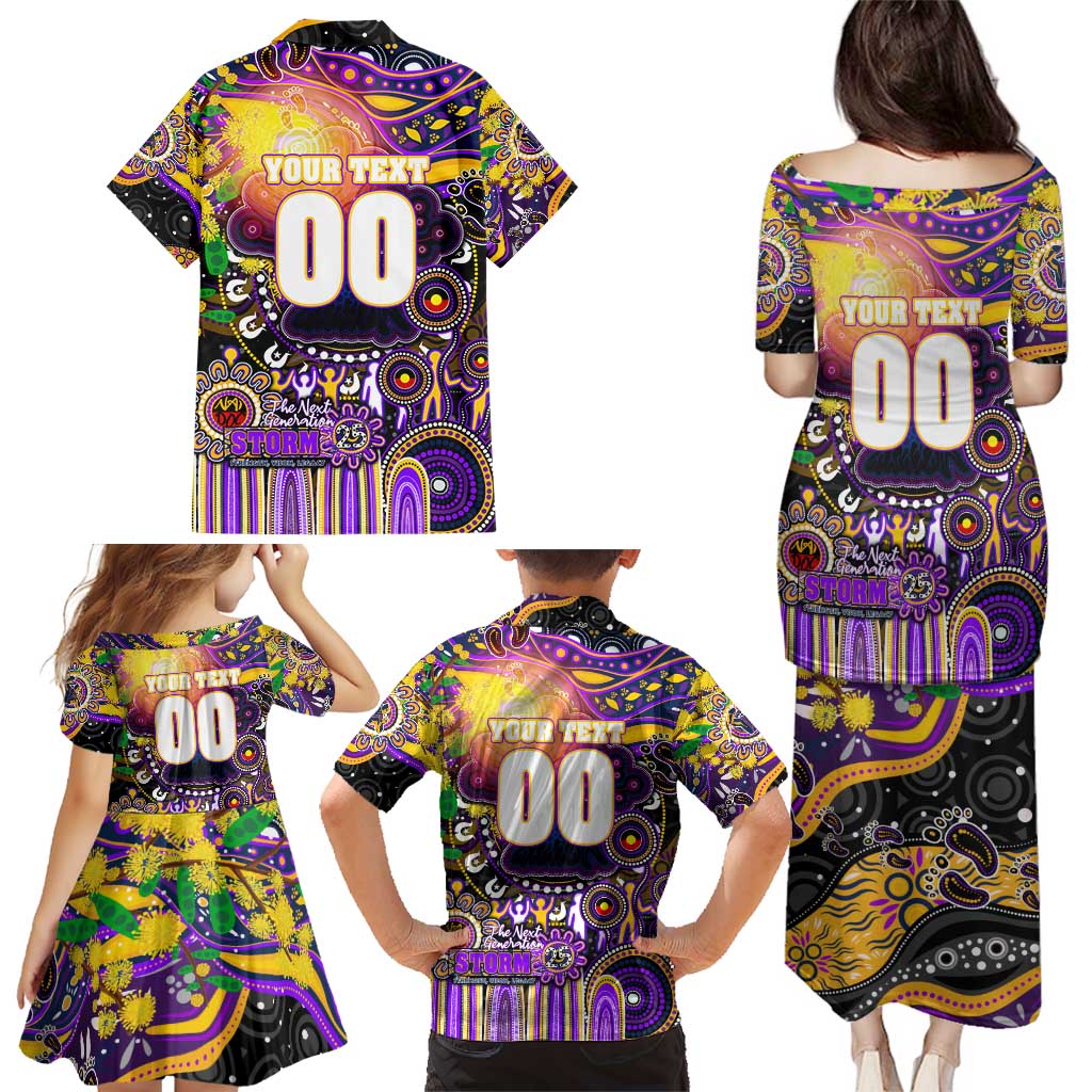 Personalised NAIDOC Week 2025 Storm Rugby Family Matching Puletasi and Hawaiian Shirt Aboriginal Dot Painting
