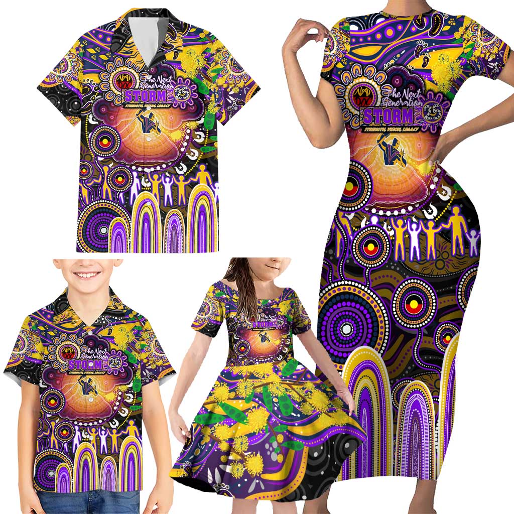 Personalised NAIDOC Week 2025 Storm Rugby Family Matching Short Sleeve Bodycon Dress and Hawaiian Shirt Aboriginal Dot Painting