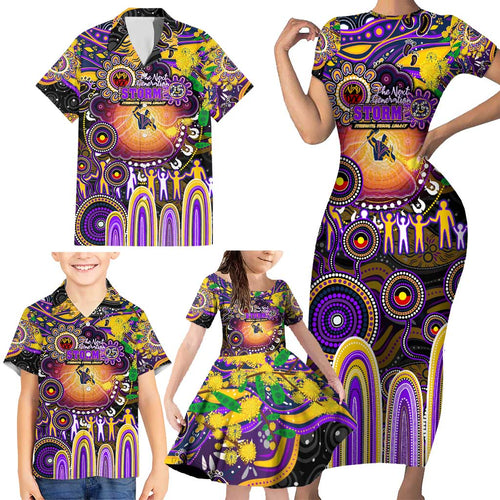Personalised NAIDOC Week 2025 Storm Rugby Family Matching Short Sleeve Bodycon Dress and Hawaiian Shirt Aboriginal Dot Painting