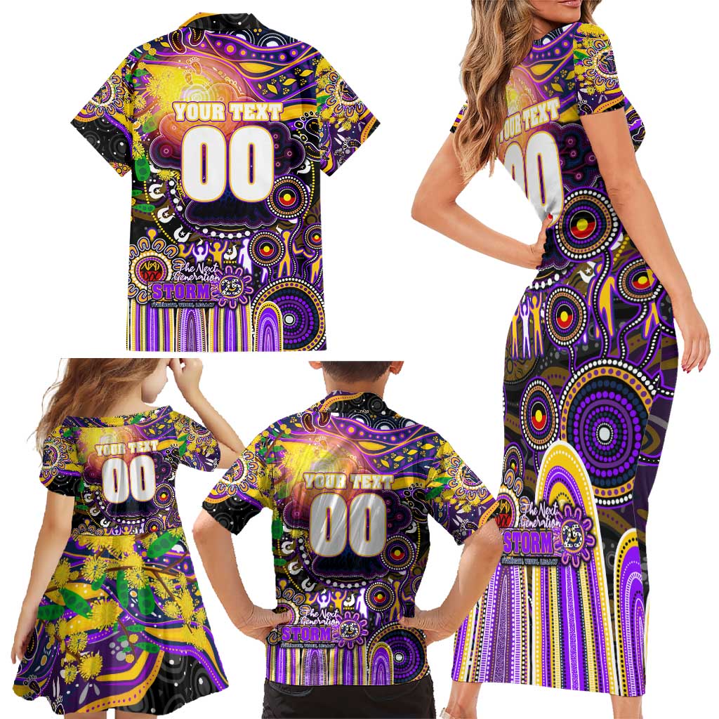 Personalised NAIDOC Week 2025 Storm Rugby Family Matching Short Sleeve Bodycon Dress and Hawaiian Shirt Aboriginal Dot Painting