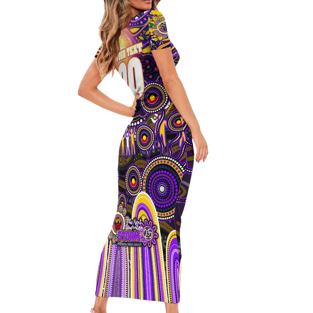 Personalised NAIDOC Week 2025 Storm Rugby Family Matching Short Sleeve Bodycon Dress and Hawaiian Shirt Aboriginal Dot Painting