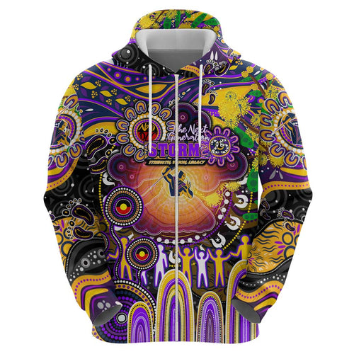 Personalised NAIDOC Week 2025 Storm Rugby Hoodie Aboriginal Dot Painting