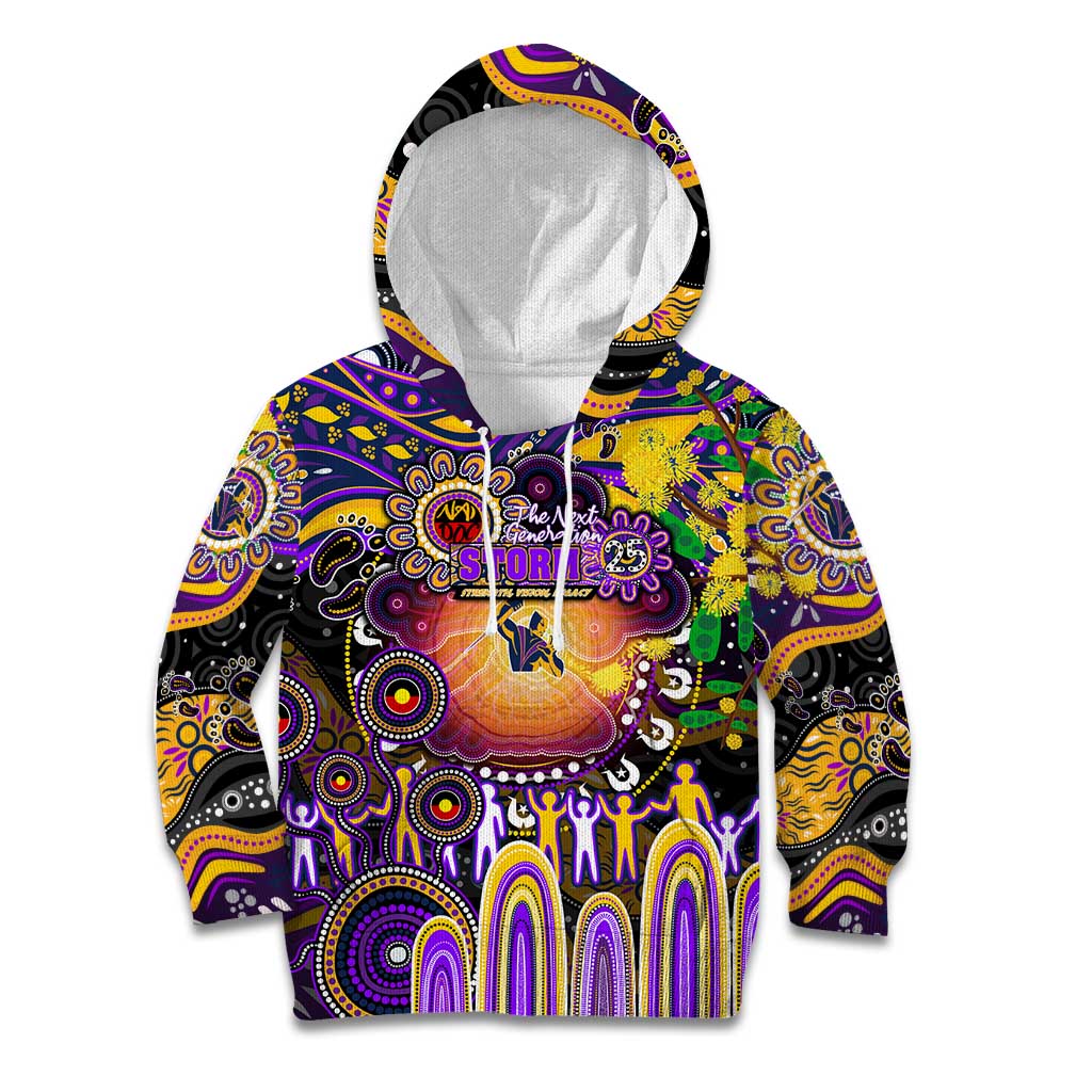 Personalised NAIDOC Week 2025 Storm Rugby Kid Hoodie Aboriginal Dot Painting