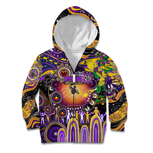 Personalised NAIDOC Week 2025 Storm Rugby Kid Hoodie Aboriginal Dot Painting