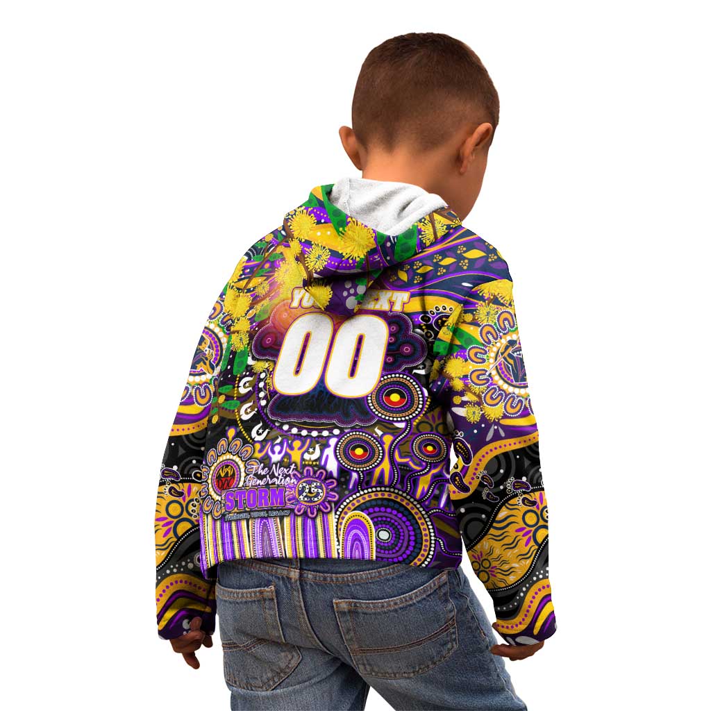 Personalised NAIDOC Week 2025 Storm Rugby Kid Hoodie Aboriginal Dot Painting