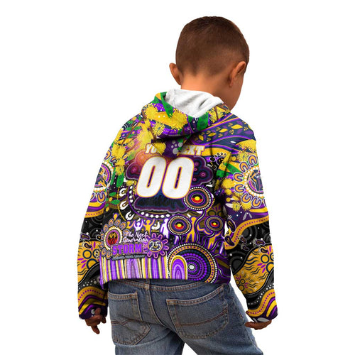 Personalised NAIDOC Week 2025 Storm Rugby Kid Hoodie Aboriginal Dot Painting