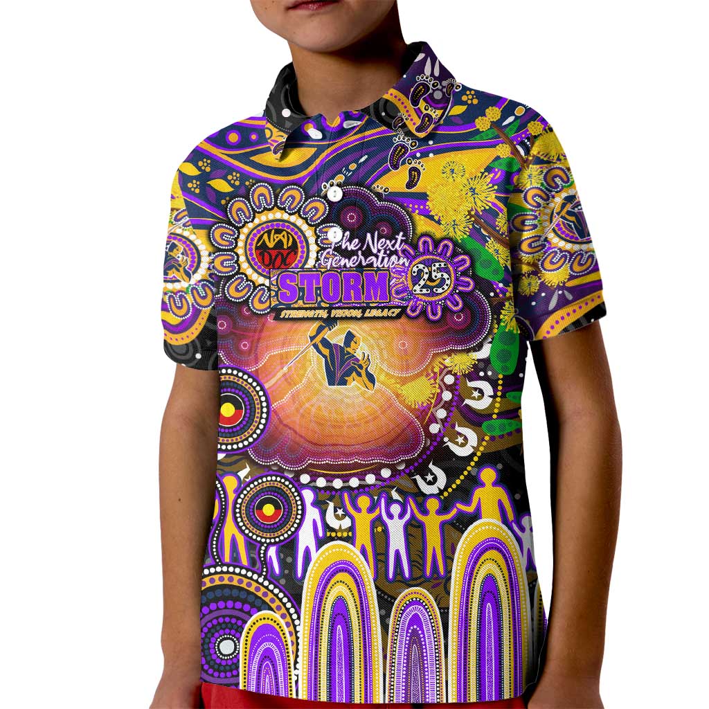 Personalised NAIDOC Week 2025 Storm Rugby Kid Polo Shirt Aboriginal Dot Painting