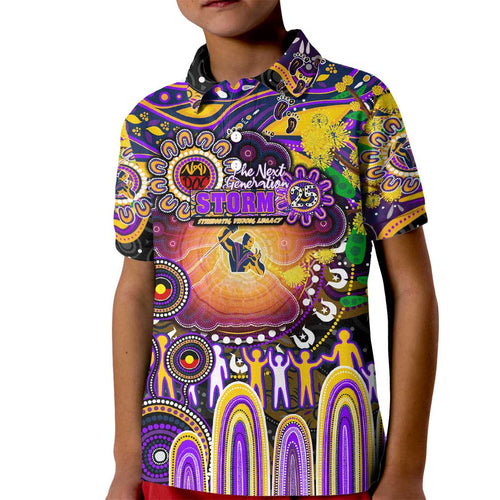 Personalised NAIDOC Week 2025 Storm Rugby Kid Polo Shirt Aboriginal Dot Painting