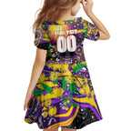 Personalised NAIDOC Week 2025 Storm Rugby Kid Short Sleeve Dress Aboriginal Dot Painting