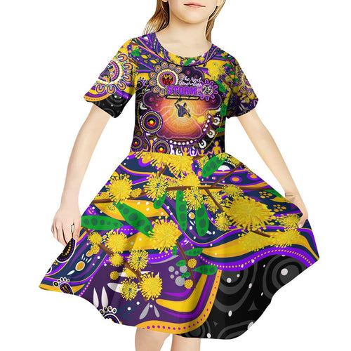 Personalised NAIDOC Week 2025 Storm Rugby Kid Short Sleeve Dress Aboriginal Dot Painting