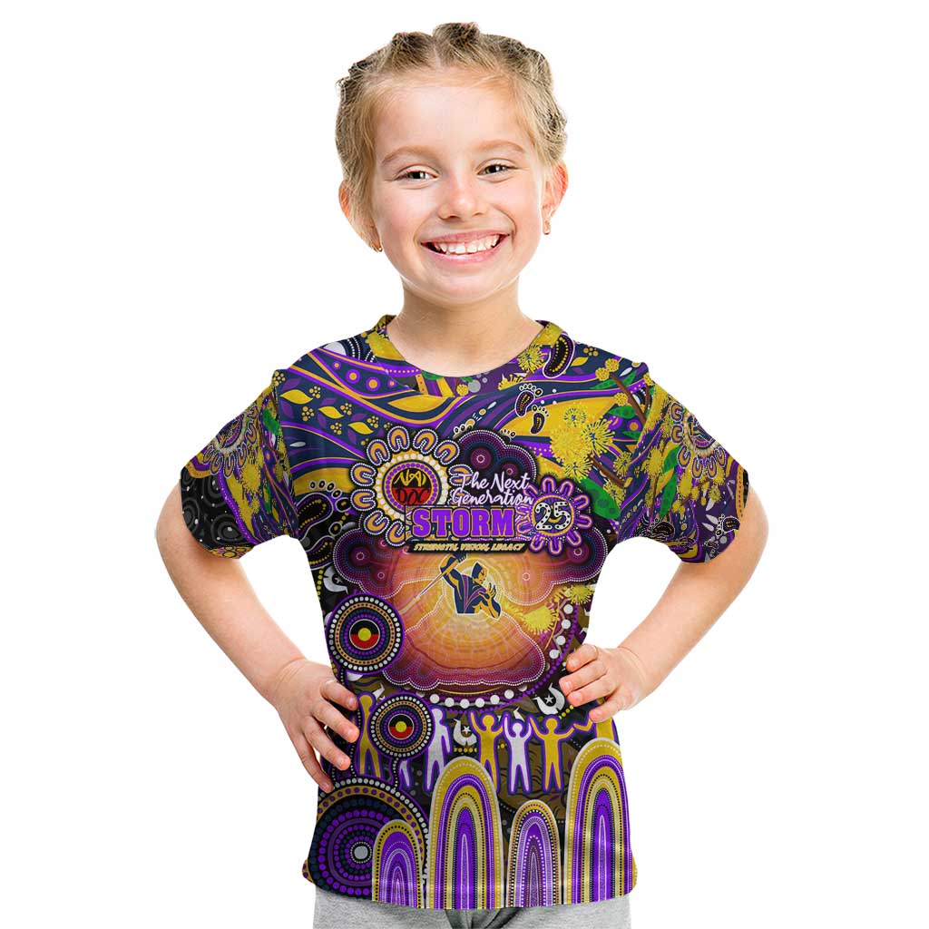 Personalised NAIDOC Week 2025 Storm Rugby Kid T Shirt Aboriginal Dot Painting