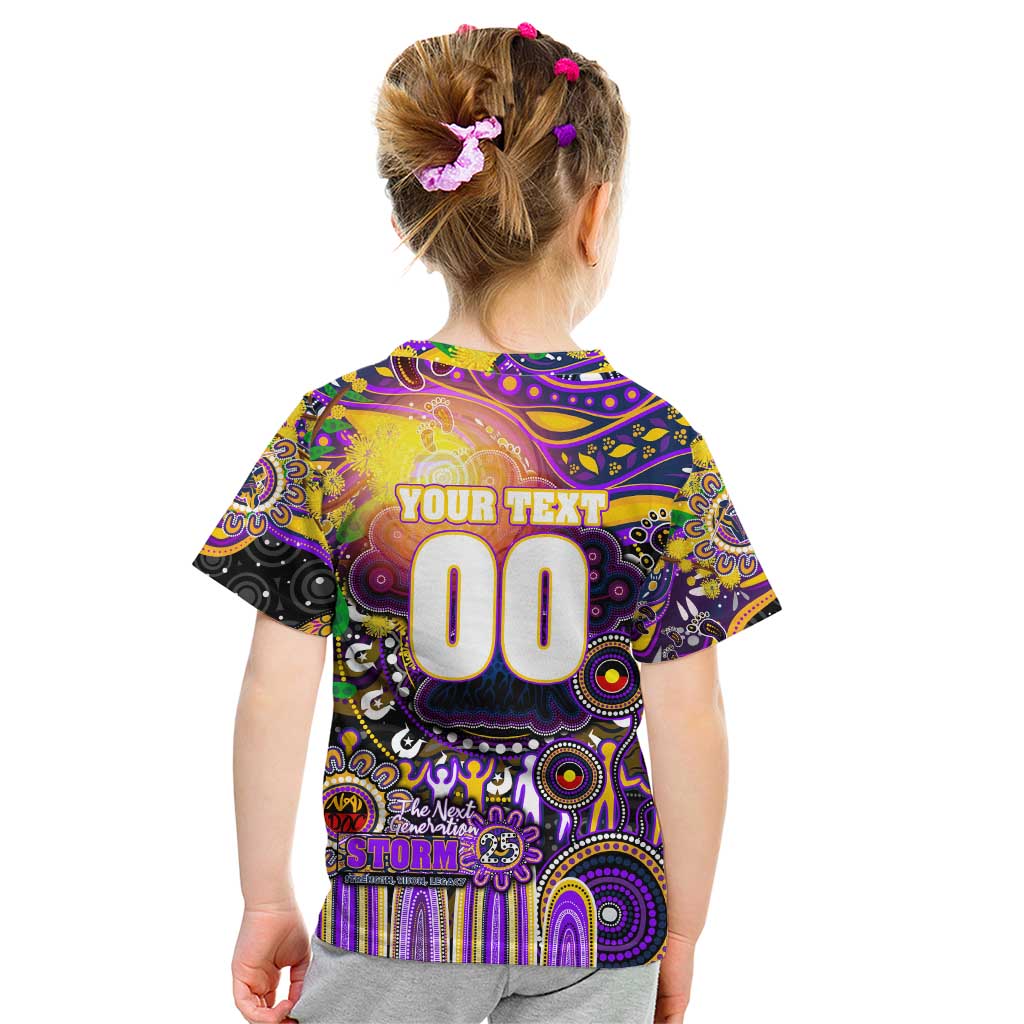 Personalised NAIDOC Week 2025 Storm Rugby Kid T Shirt Aboriginal Dot Painting